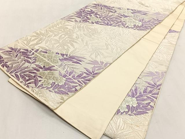 平和屋着物◎流水袋帯　唐織　枝花文　銀糸　正絹　逸品　CABK2870yk
