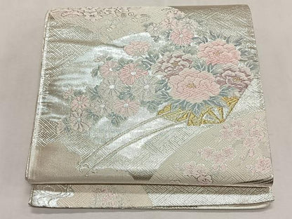 平和屋着物◎本佐賀錦　六通柄袋帯　花車文　金銀糸　正絹　逸品　未使用　CABK2871yk
