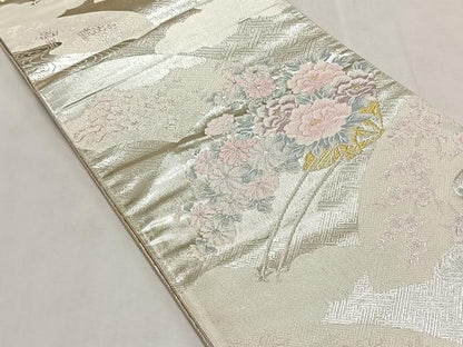 平和屋着物◎本佐賀錦　六通柄袋帯　花車文　金銀糸　正絹　逸品　未使用　CABK2871yk