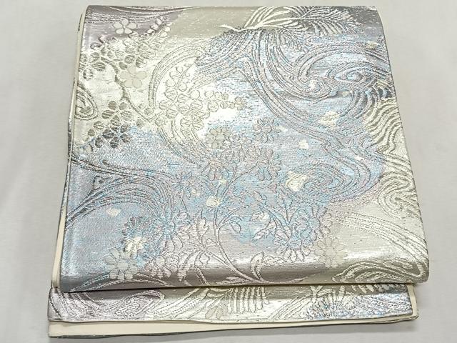 平和屋着物◎六通柄袋帯　流水舞花文　銀糸　正絹　逸品　CABK2873yk
