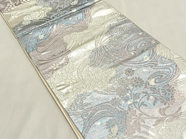平和屋着物◎六通柄袋帯　流水舞花文　銀糸　正絹　逸品　CABK2873yk