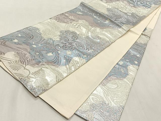 平和屋着物◎六通柄袋帯　流水舞花文　銀糸　正絹　逸品　CABK2873yk