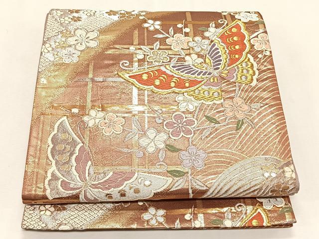 平和屋着物◎六通柄袋帯　花蝶文　金銀糸　正絹　逸品　CABK2877yk