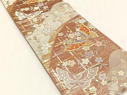 平和屋着物◎六通柄袋帯　花蝶文　金銀糸　正絹　逸品　CABK2877yk