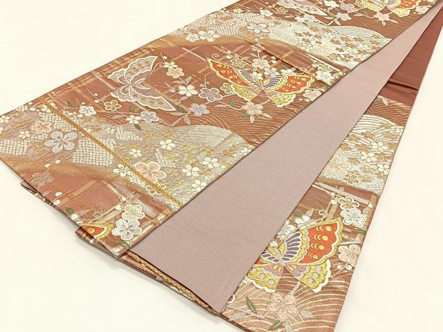 平和屋着物◎六通柄袋帯　花蝶文　金銀糸　正絹　逸品　CABK2877yk