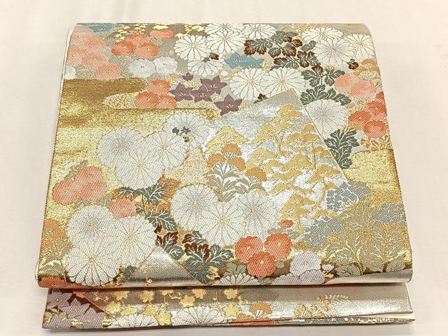 平和屋着物◎六通柄袋帯　色紙重ね草花文　金銀糸　正絹　逸品　CABK2881yk