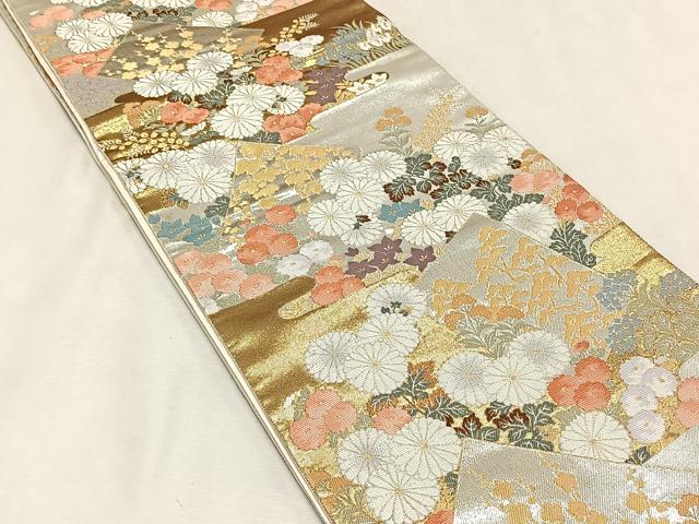 平和屋着物◎六通柄袋帯　色紙重ね草花文　金銀糸　正絹　逸品　CABK2881yk