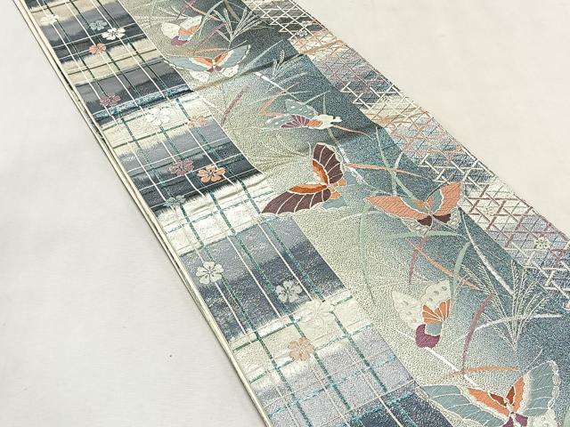 平和屋着物◎六通柄袋帯　唐織　花蝶文　銀糸　正絹　逸品　CABK2884yk