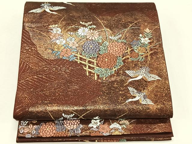 平和屋着物◎六通柄袋帯　唐織　蒔絵錦　金糸　正絹　逸品　CABK2888yk