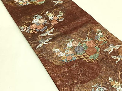 平和屋着物◎六通柄袋帯　唐織　蒔絵錦　金糸　正絹　逸品　CABK2888yk