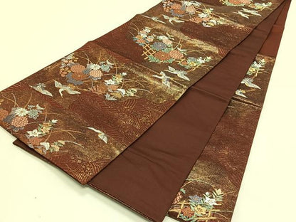 平和屋着物◎六通柄袋帯　唐織　蒔絵錦　金糸　正絹　逸品　CABK2888yk