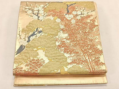 平和屋着物◎六通柄袋帯　唐織　松竹梅　金糸　正絹　逸品　CABK2890yk