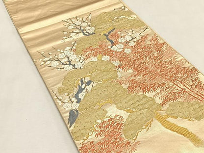 平和屋着物◎六通柄袋帯　唐織　松竹梅　金糸　正絹　逸品　CABK2890yk