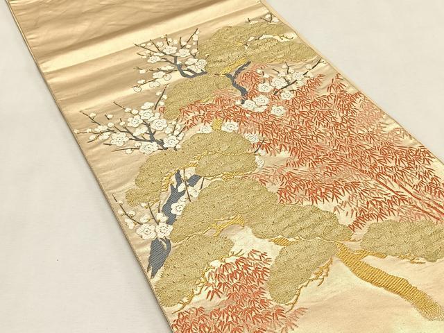 平和屋着物◎六通柄袋帯　唐織　松竹梅　金糸　正絹　逸品　CABK2890yk