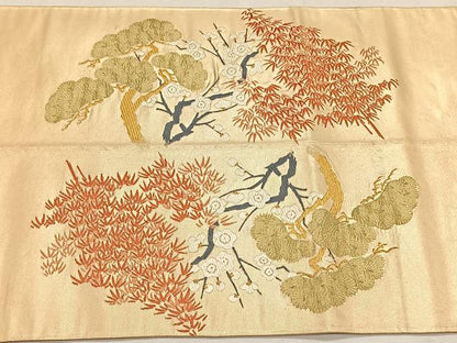 平和屋着物◎六通柄袋帯　唐織　松竹梅　金糸　正絹　逸品　CABK2890yk