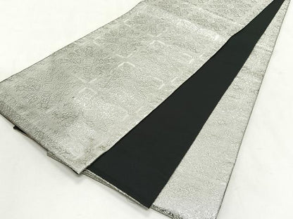 平和屋着物◎全通柄袋帯　花唐草文　銀糸　正絹　逸品　CABK2891yk