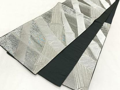 平和屋着物◎六通柄袋帯　竹　銀糸　正絹　逸品　CABK2892yk