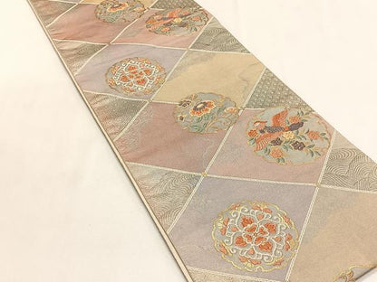 平和屋着物◎六通柄袋帯　手織　正倉院雪輪鳳文　金糸　正絹　逸品　CABK2902yk
