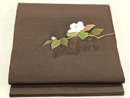 平和屋着物◎太鼓柄袋帯　すくい織　枝椿　正絹　逸品　CABK2903yk