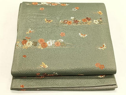 平和屋着物◎六通柄袋帯　花蝶文　金糸　正絹　逸品　CABK2905yk