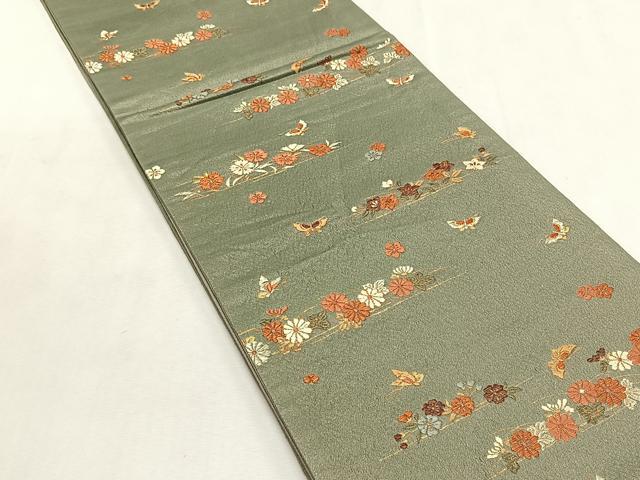 平和屋着物◎六通柄袋帯　花蝶文　金糸　正絹　逸品　CABK2905yk