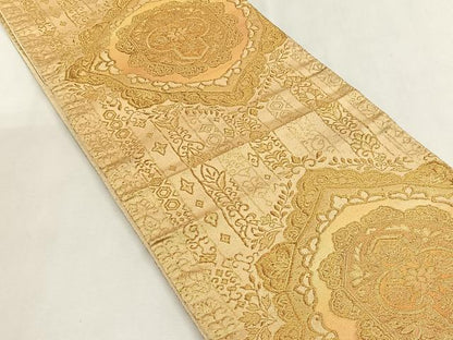 平和屋着物◎乱菊袋帯　幾何学花文　金糸　正絹　逸品　CABK2909yk