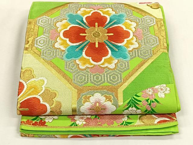平和屋着物◎乱菊袋帯　蜀江花文　金糸　正絹　逸品　CABK2910yk