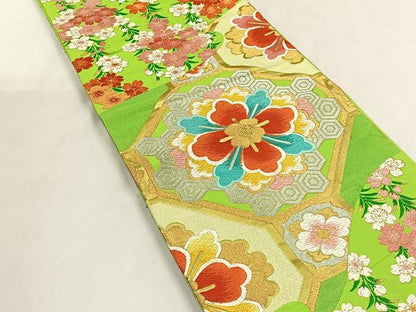 平和屋着物◎乱菊袋帯　蜀江花文　金糸　正絹　逸品　CABK2910yk