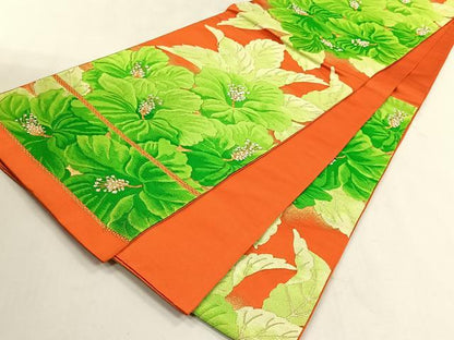 平和屋着物◎六通柄袋帯　草花文　金銀糸　正絹　逸品　CABK2915yk