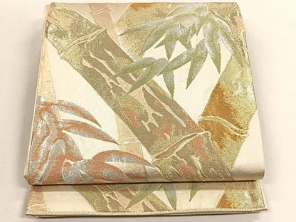 平和屋着物◎六通柄袋帯　笹竹文　金銀糸　正絹　逸品　CABK2916yk