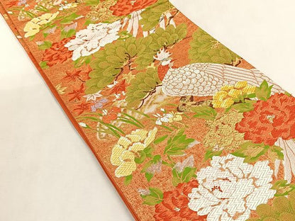平和屋着物◎六通柄袋帯　唐織　花鳥文　金糸　正絹　逸品　CABK2917yk