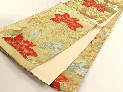 平和屋着物◎六通柄袋帯　更紗花唐草文　金糸　正絹　逸品　CABK2920yk
