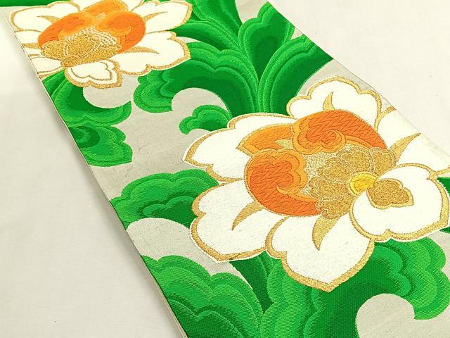平和屋着物◎流水袋帯　唐織　花唐草文　金糸　正絹　逸品　CABK2924yk