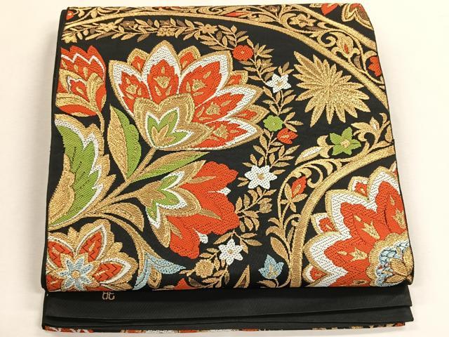 平和屋着物◎六通柄　本袋帯　更紗花文　金糸　正絹　逸品　CABK2925yk