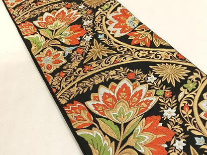 平和屋着物◎六通柄　本袋帯　更紗花文　金糸　正絹　逸品　CABK2925yk
