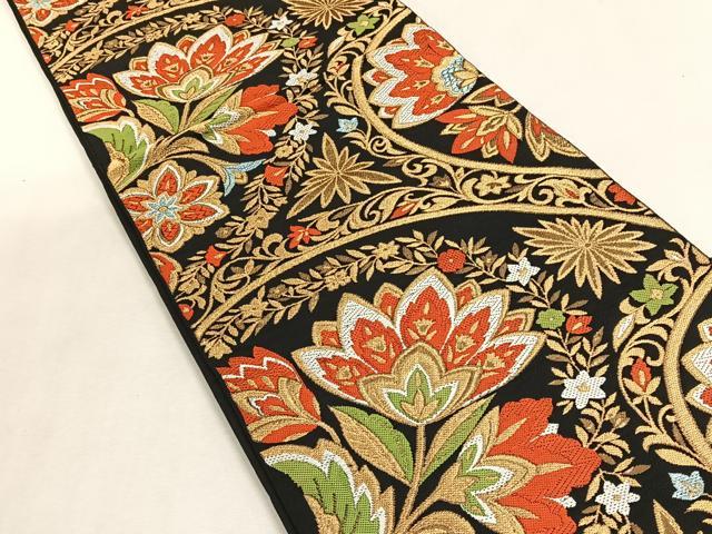 平和屋着物◎六通柄　本袋帯　更紗花文　金糸　正絹　逸品　CABK2925yk