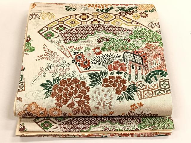 平和屋着物◎六通柄袋帯　御所車地紙草花文　金銀糸　正絹　逸品　未使用　CABK2928yk