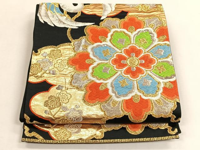 平和屋着物◎六通柄袋帯　唐織　正倉院花文　黒地　金銀糸　正絹　逸品　CABK2929yk