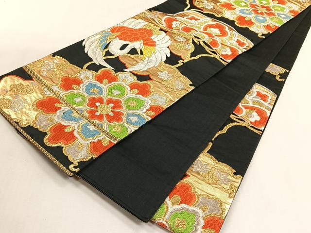 平和屋着物◎六通柄袋帯　唐織　正倉院花文　黒地　金銀糸　正絹　逸品　CABK2929yk
