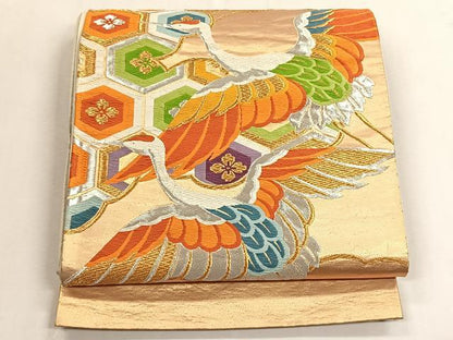 平和屋着物◎六通柄袋帯　唐織　飛鶴亀甲花文　金銀糸　正絹　逸品　CABK2930yk