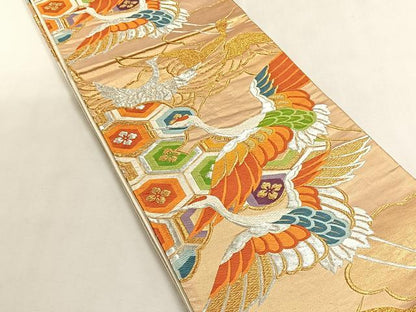 平和屋着物◎六通柄袋帯　唐織　飛鶴亀甲花文　金銀糸　正絹　逸品　CABK2930yk