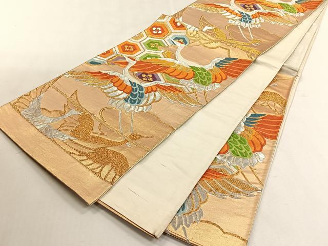 平和屋着物◎六通柄袋帯　唐織　飛鶴亀甲花文　金銀糸　正絹　逸品　CABK2930yk