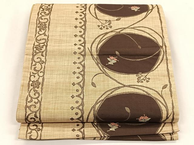 平和屋着物◎六通柄袋帯　翔織　花唐草間道　正絹　逸品　CABK2931yk