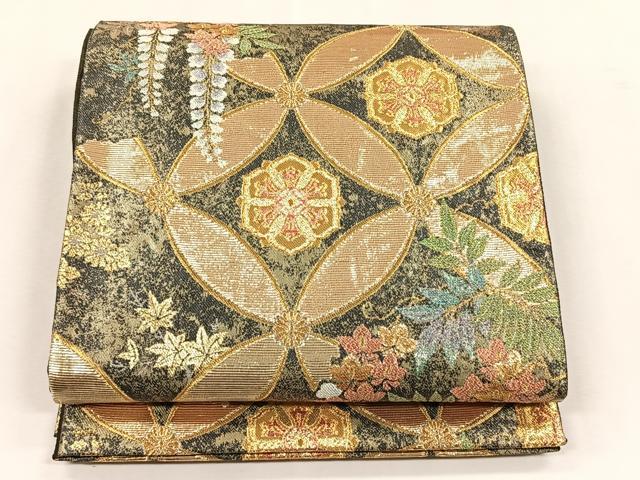 平和屋着物◎六通柄袋帯　七宝花文　金糸　正絹　逸品　CABK2933yk