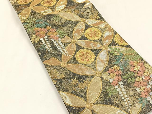 平和屋着物◎六通柄袋帯　七宝花文　金糸　正絹　逸品　CABK2933yk