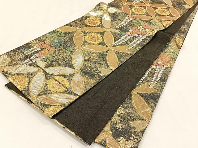 平和屋着物◎六通柄袋帯　七宝花文　金糸　正絹　逸品　CABK2933yk