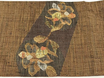 平和屋着物◎太鼓柄袋帯　紬地　枝花文　金銀糸　正絹　逸品　未使用　CABK2937yk