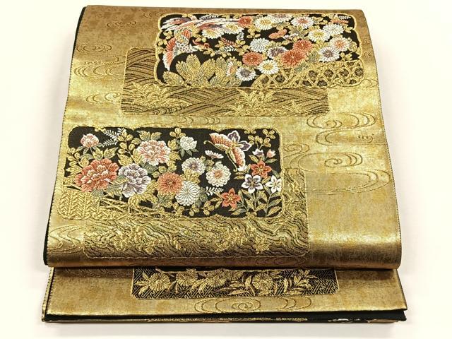 平和屋着物◎六通柄袋帯　唐織　色紙鳳凰花蝶文　引箔九百織　正絹　逸品　CABK2940yk