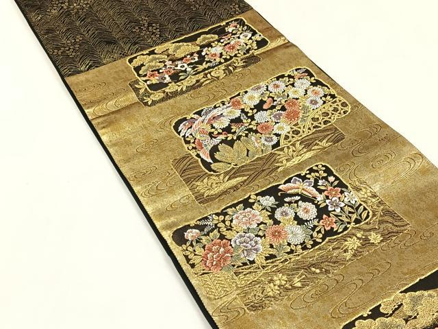 平和屋着物◎六通柄袋帯　唐織　色紙鳳凰花蝶文　引箔九百織　正絹　逸品　CABK2940yk