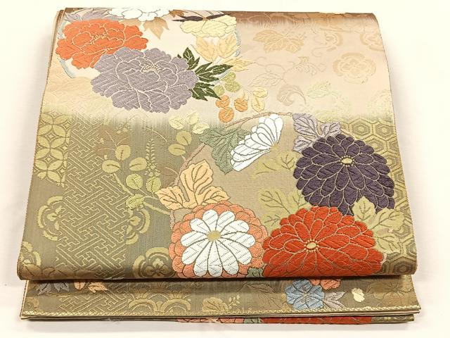 平和屋着物◎六通柄袋帯　唐織　花丸文　金糸　正絹　逸品　CABK2941yk
